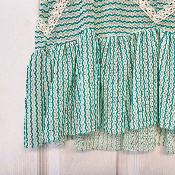 Free People Green Sheer Crochet Tank, with Ivory Lace Stripe, Peplum, Size XS - Picture 6 of 7